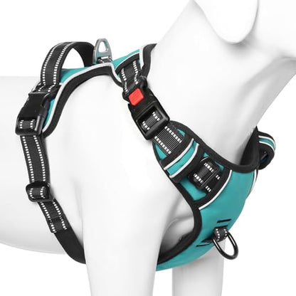 No Pull Dog Harness, Release at Neck Reflective 3 Snap Buckles Adjustable No Choke Pet Vest with Front & Back 2 Leash Clips, Soft Padded Control Training Handle for Small Medium Large Dogs - color: Lock-Turquoise, size: Medium (Pack of 1)
