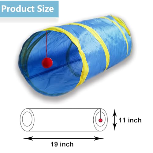 Cat Tunnel Tube Toys，Tunnels for Indoor Cats, 2 Way Collapsible Interactive Toy with Balls for Rabbits, Kittens, Ferrets, Puppy - color: 2 Way Blue Yellow