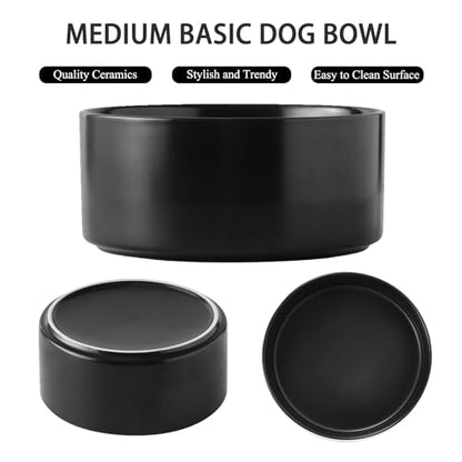 6'' Ceramic Dog Bowl - 30Oz Classic Dogs Food & Water Bowl for Small and Medium Breed Dogs, Heavy Duty Non-Slip Dog Dishes, Food Grade Stoneware Pet Bowl, Dishwasher & Microwave Safe, Black - color: Bowl - Black, size: 6 inch