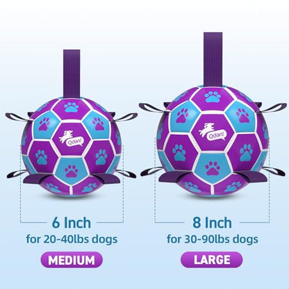 QDAN Dog Ropes Toys Soccer Ball with Straps, Puppy Birthday Gifts, Tug of Toy, Water Toy, Durable Balls for Dogs, Medium Small Breed, 6 Inch - color: Purple-Blue, size: Medium Size 2 (6")