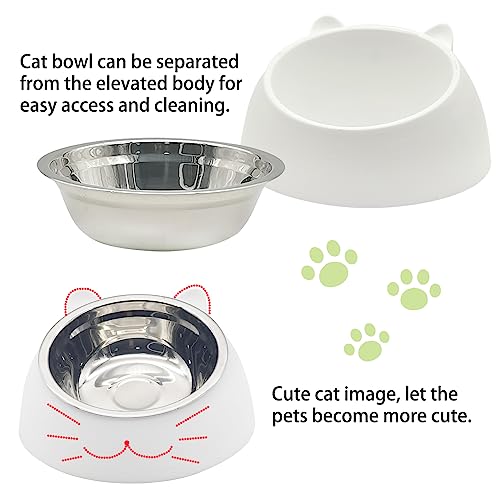 Hamiledyi Raised Cat Bowls 4 PCS - 15° Tilted Elevated Stainless Steel Food & Water Bowls for Anti-Vomiting, Spill Proof - Detachable Pet Dish Set for Cats/Kittens Feeding (Black+White, 200+400 ML)