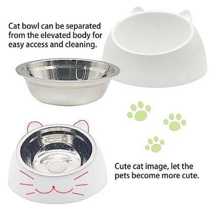 Hamiledyi Raised Cat Bowls 4 PCS - 15° Tilted Elevated Stainless Steel Food & Water Bowls for Anti-Vomiting, Spill Proof - Detachable Pet Dish Set for Cats/Kittens Feeding (Black+White, 200+400 ML)