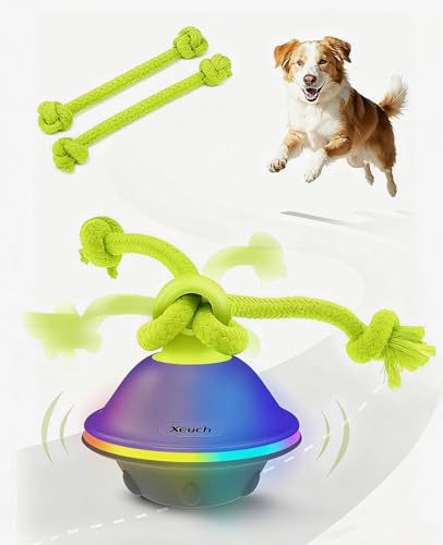 Xeuch Smart Interactive Dog Toys, Automatic Moving and Rolling Dogs Ball with Rope, Motion-Activated Squeaky Ball for Small Medium Dogs for Boredom, RGB Lights, stimulating Sound, Voice Recording - color: Green
