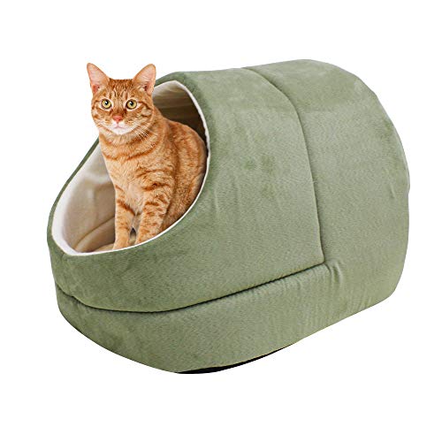 4 in 1 Self Warming Burrow Cat Bed, Pet Hideway Sleeping Cuddle Cave (Sage Green-2) - color: Sage Green-2