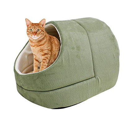 4 in 1 Self Warming Burrow Cat Bed, Pet Hideway Sleeping Cuddle Cave (Sage Green-2) - color: Sage Green-2