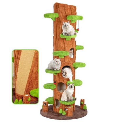 KAMABOKO 90.5" Tall Cat Tree for Indoor Cats, Large Cat Tower with Luxury Cat Condo, Cat Tree Tower with Soft Cushion, Scratching Board, Plush Platform＆ Top Perch, Green - size: 90.5''H