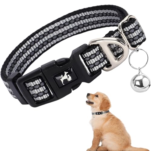 Small Dogs Collar with Bell - Reflective Nylon Adjustable Collar for XS & S Dogs High Visibility for Night Walks, for Puppies (Silver S) - color: S, size: S (Neck 9"-12")