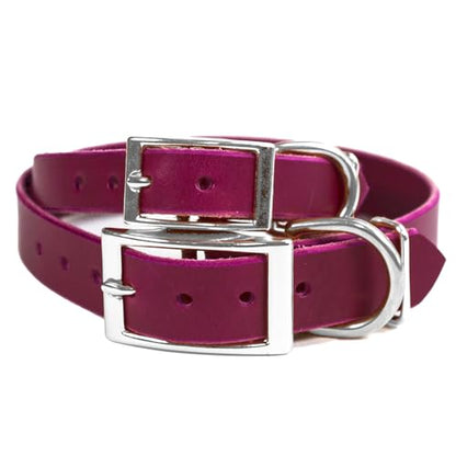 Handmade Personalized Bridle Leather Dog Collar, Engraved Stainless Steel Nameplate (Magenta) - color: Magenta