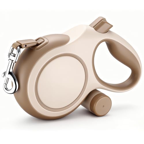 Segarty 26 Ft Walking Lead with Poop Bag Holder for Pet 66 lbs - 110 lbs, 360°Tangle-Free 8m Long Retractable Leash with Anti-Slip Handle One-Handed Brake Pause Lock, Heavy-Duty Leash for Dogs Outside - color: Brown, size: 26ft(up to 110 lbs)