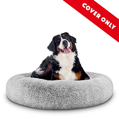 The Dog’s Bed Replacement Zip Cover for Calming Plush Donut Dog Bed, Silver Grey Fur, XL - color: Silver Grey Fur, size: Spare Cover (XL)