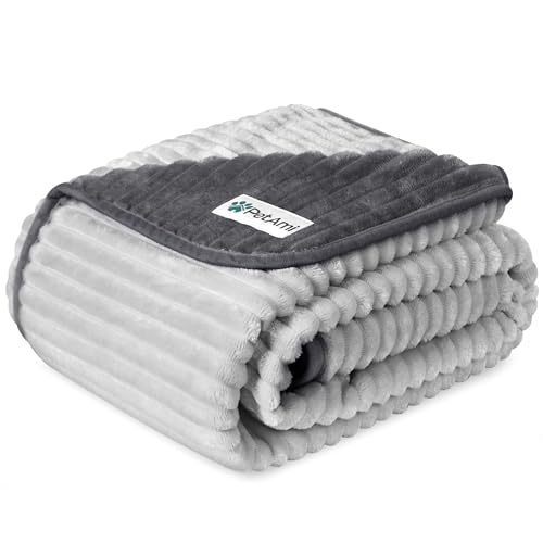PetAmi Waterproof Dog Blanket, Leakproof Pet Blanket for Small Medium Large Dog, Reversible Furniture Bed Sofa Couch Cover Protector, Soft Striped Pet Throw for Indoor Cat, 40x60 in, Grey Light Gray - color: Grey/Light Gray, size: Large (40x60)
