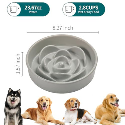 8.26 in Grey Dog Bowl Slow Feeder Ceramic for Medium and Large Breed,Pet Feeding Dog Food Water Dish Heavy Weighted,Puppy Bowl for Fast Eaters,Puzzle Slow Eating Dish Modern Maze - color: Upgraded Grey Slow Feeder