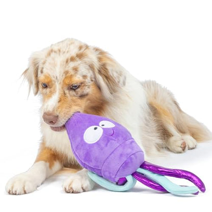 Huxley & Kent Slappies for Dogs | Squiggly Squid (Small) | Squeak & Shake Dog Toy | No Stuff Squeaky Toy, TPR Ball in Head | Simulates Hunting Nature for Dogs - size: Small, style: Squiggly Squid