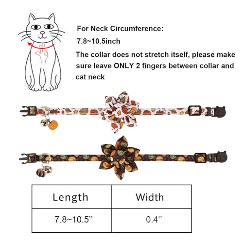 ADOGGYGO Thanksgiving Cat Collars with Removable Flower Bell, Adjustable Thanksgiving Fall Pumpkin Floral Collars for Girl Cats & Kittens - color: Thanksgiving