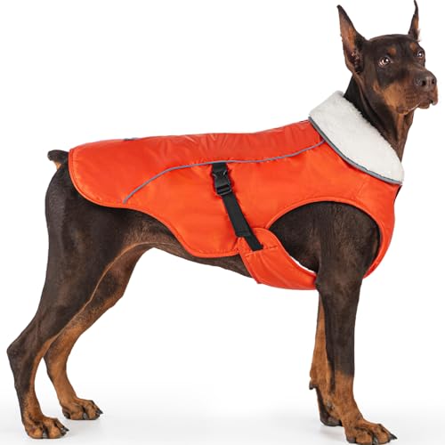 EMUST Winter Dog Jacket, Windproof Dog Apparel for Cold Weather, Reflective Coats for Dogs, Warm Puppy Jacket for Cold Winter, Orange, S - color: Orange, size: Small