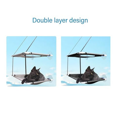 Cat Window Hammock Bed, Sturdy Suction Cup Cat Perch with Double Layer Soft Fabric, Easy Install Window Seat for Cats to Lounge and Watch Birds (Black) - color: Black