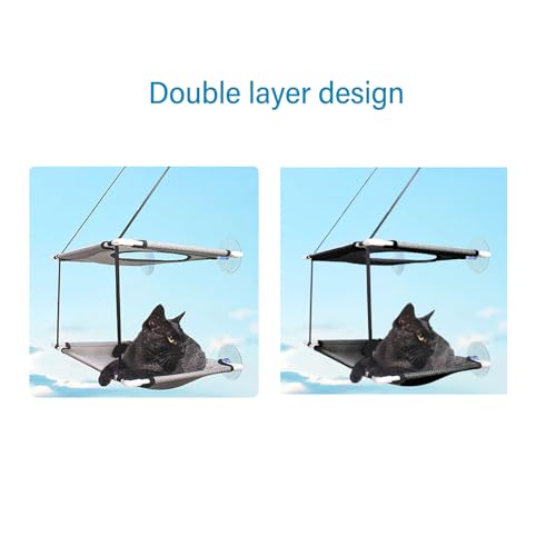Cat Window Hammock Bed, Sturdy Suction Cup Cat Perch with Double Layer Soft Cushion, Easy Install Window Seat for Cats to Lounge and Watch Birds on Balcony or Glass (Black) - color: Black