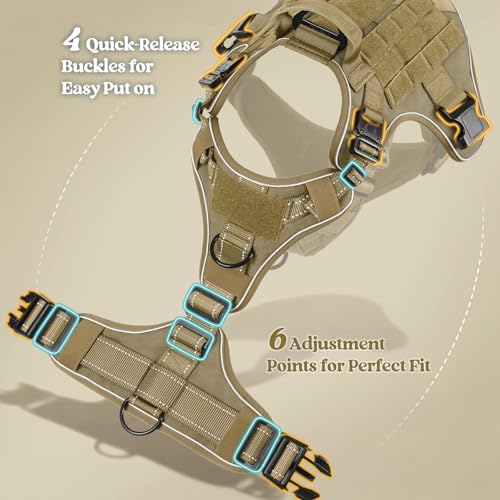 rabbitgoo Tactical Dog Harness Small Sized, No Pull Upgraded Reflective Heavy Duty Molle Vest with Handle, Adjustable Military Service Dog Vest for Walking Hiking Training, Brown, S - color: Brown Reflective, size: Small