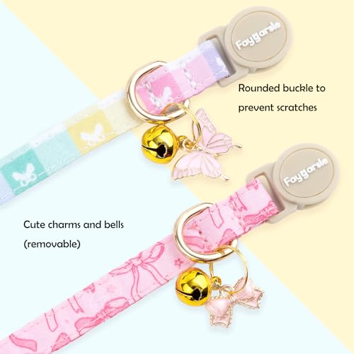 Faygarsle 2 Pack Plaid Butterfly Fish Pattern Cat Collars Breakaway Safety Collar with Bell Spring Summer Design for Girl Cats,Blue Multicolor - color: Colorful Butterfly&Fish