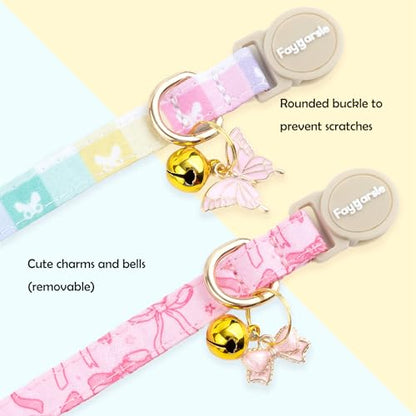 Faygarsle 2 Pack Plaid Butterfly Fish Pattern Cat Collars Breakaway Safety Collar with Bell Spring Summer Design for Girl Cats,Blue Multicolor - color: Colorful Butterfly&Fish