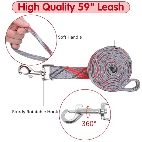 BINGPET Dog Harness Collar Leash Set,Adjustable No Pull Escape Proof Small Dog Harness,Classic Plaid Puppy Harness and Leash Set for Small Medium Large Dogs Training Easy Walk Running - color: Gray Red Plaid, size: S(Chest Girth:14.9''-20.9'')