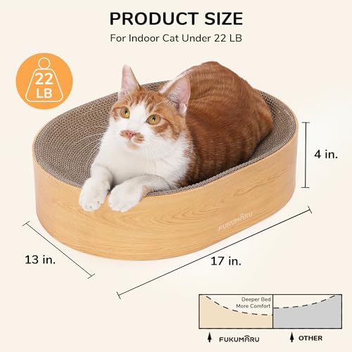 FUKUMARU Cardboard Cat Scratcher Bed, 2-in-1 Oval Cat Scratch Pad, Cats Scratching Board Lounge Bed Indoor, Durable Modern Kitty Scratcher Bowl, Cats Scratch Furniture Protector, Wood Color - color: Wood