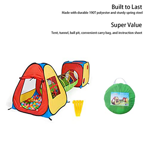 UTEX 3 in 1 Pop Up Play Tent with Tunnel, Ball Pit for Kids, Boys, Girls, Babies and Toddlers, Indoor/Outdoor Playhouse - color: Red/Yellow & Square Tent