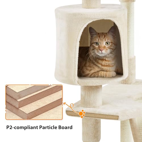 Yaheetech Multi-Level Cat Trees Cat Towers 79in Cat Tree for Indoor Cats with Sisal-Covered Scratching Posts, Plush Perches and Stable Condo for Kittens, Cats and Pets, Beige - color: Beige
