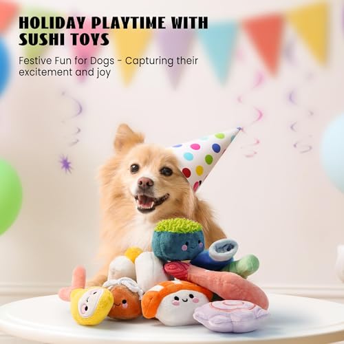 Nocciola 10 PC Sushi Squeaky Small Dog Toys, Cute Stuffed Puppy Toys with Bag, Plush Dog Squeaky Toy for Small Medium to Keep Them Busy - style: Sushi Dog Toys