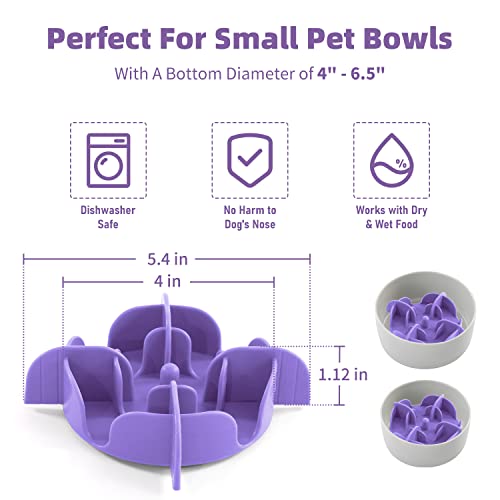 Jaoul Slow Feeder Dog Bowls Insert, 5.4 Inch Cuttable Slow Feeder Insert with 17 Octopus Suction Cups for Small Size Dog Food Bowl (Small, Purple) - color: Purple, size: Cuttable(Small)
