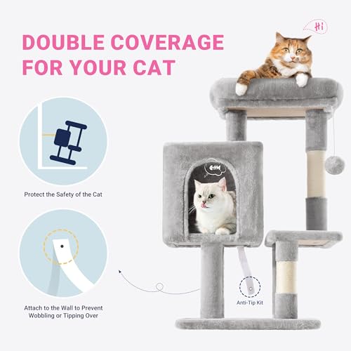 Allewie 29 Inches Cat Tree Tower/Plush Perches Platform/Condo/House/Sisal Scratching Posts/Multi-Level Activity Center Furniture for Kittens/Grey - color: Grey