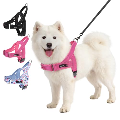 KOOLTAIL No Pull Harness Medium Large Dog with Handle, Easy Walk Puppy Vest Harness Neck & Chest Soft Paded Adjustable, Reflective Lightweight Escape Proof Breathable Mesh Pet Running Harness, Pink L - color: Pink, size: Large