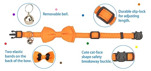 Cat Collar with Bow Tie Bell Breakaway Kitten Small Pet Safety Solid Wedding Basic Pure Color Suede Soft Adjustable [1pc] Orange - color: [1pc] Orange