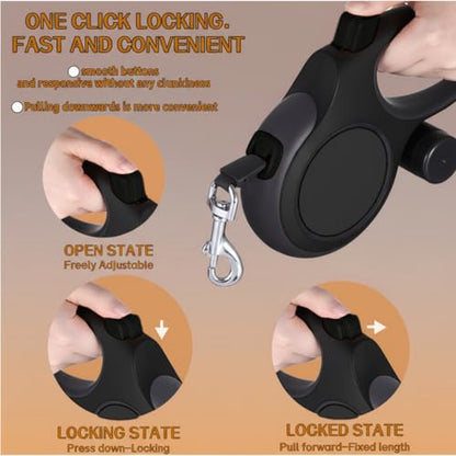 Dual Retractable Dog Leash 2 Large Dogs (Up to 66 Lbs Each), 2 Headed Pet Leash with Poop Bags, 16ft/5m Extension, Non-Slip Grip, One-Button Break & Lock, 360-degree Tangle-Free (Black, Medium) - color: Black, size: Medium