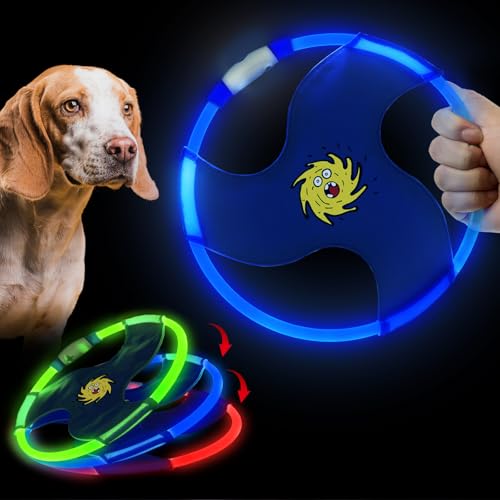 Dog Flying Disc Flyer Dog Toys, Glow in The Dark Nylon Dog Toy with 3 Light Models, Floating Dog Ring Toys for Physical Exercise, Pet Training Throwing Playing - color: Blue-2