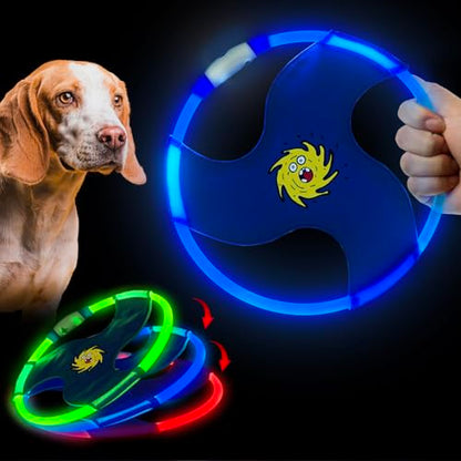 Dog Flying Disc Flyer Dog Toys, Glow in The Dark Nylon Dog Toy with 3 Light Models, Floating Dog Ring Toys for Physical Exercise, Pet Training Throwing Playing - color: Blue-2