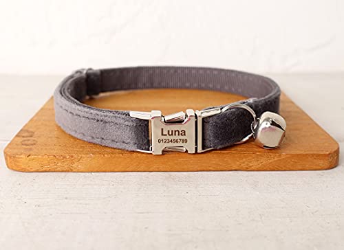 Cat Collar Personalized with Name Phone Number Engraved,Customized with Bell for Small Dogs Puppy Kitten - color: Grey, size: S (6"-10")