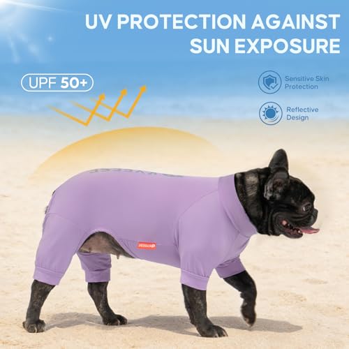 KYEESE UV Protection Dog Shirt, UPF 50+ Cooling Summer Jumpsuit for Small Dogs, Breathable Reflective Shedding Control Dog Sun Shirts, Quick-Dry Dogs Onesie Pet Clothes, Purple, L - color: Purple, size: Large (15-22lbs)
