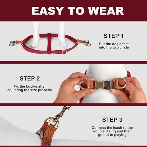 Didog Step in Dog Harness with Metal Buckles, Freedom Nylon Dog Halter Vests for Medium Dogs Easy Walking Training(M:Chest 19-28", Red) - color: Red, size: M: Chest 19-28", Fit 15-30 lbs