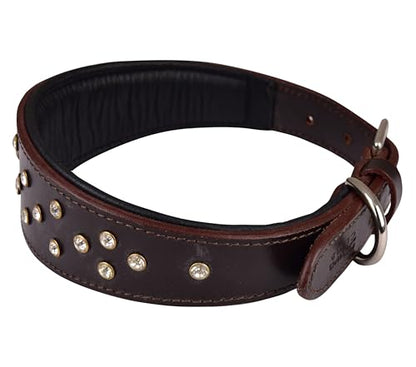 Genuine Leather ‘Cupola’ Series Dog Collar | Rhinestone | Soft, Cushion Padding, Handmade | Best for Medium, Large, XL Breeds (XL (Neck Size 22.5"-25.5"),Cherry - Silver Crystal Stones) - color: Cherry - Silver Crystal Stones, size: XL (Neck Size 22.5"-25