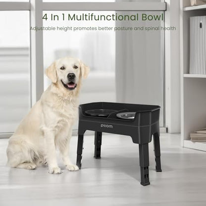 4-in-1 Elevated Slow Feeder Dog Bowls, 4 Height Adjustable Mess Proof Raised Dog Bowl Stand with No Spill Water Bowl, Stainless Steel Doggy Food Dish & Slow Feeder for Large Medium Small Pets - color: Black, size: Water Bowl + Stainless Steel Bowl + Slow