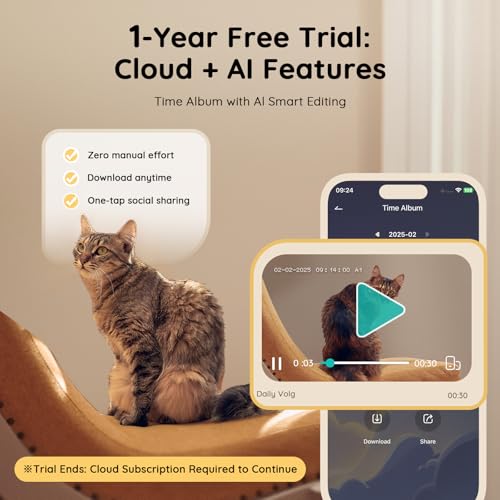 TKENPRO Pet Camera Treat Dispenser [1-Year Trial: Cloud + AI Features Included], 2K Dog & Cat Cam, Remote Treat Tossing, 360° Auto Tracking, 5G/2.4G WiFi Compatible, 2-Way Talk, Motion Alerts Indoor - color: Blackish gray