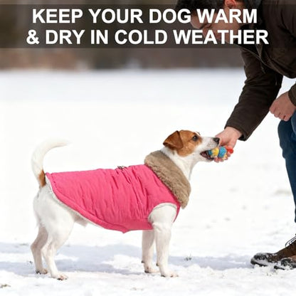 BEAUTYZOO Winter Dog Vest Coat with Harness Built in, Warm Puppy Jacket for Small Medium Dogs, Lightweight Cold Weather Small Dog Coat, Fleece Puffer Vest Windproof Snowproof Pet Clothes, Rose Pink - color: Rose Pink, size: L (Back: 17",Chest: 26")