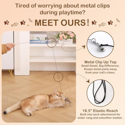 Retractable Cat Wand Toy with Spinning Natural Feather – Interactive Cat Teaser Wand for Indoor Cats, Adjustable Lightweight Cat Toy Wand with Safe Top Clasp - String Version - color: String Version