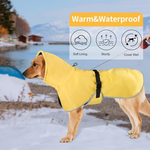 Large Dog Raincoat Waterproof - Adjustable Dog Poncho Raincoat Lightweight Rain Jacket with Soft Lining for Medium Large Dog Yellow (Large) - size: Large