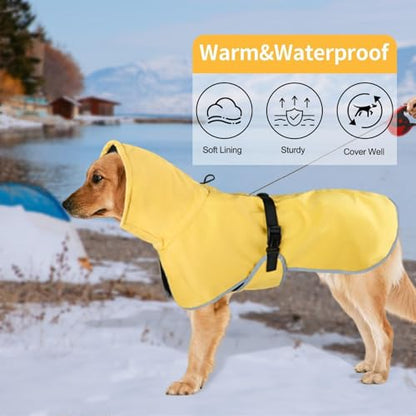 Large Dog Raincoat Waterproof - Adjustable Dog Poncho Raincoat Lightweight Rain Jacket with Soft Lining for Medium Large Dog Yellow (Large) - size: Large
