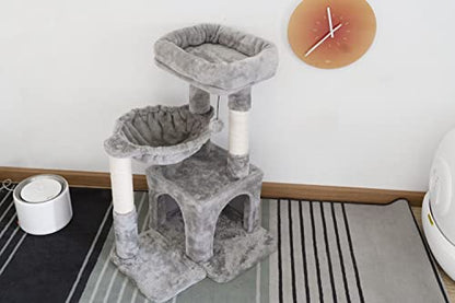 Pesofer Cat Tree, Small Cat Tower with Sisal Scratching Post and Hammock Light Gray - color: Light Gray