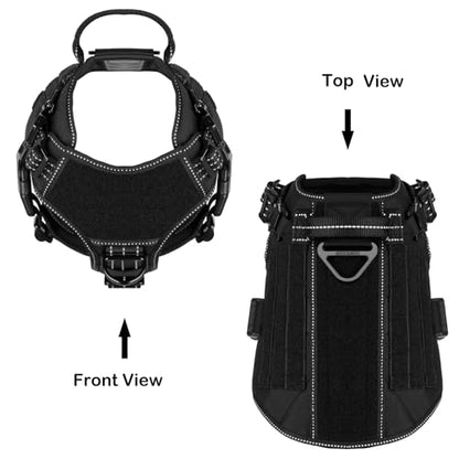 ICEFANG Tactical Dog Harness, Medium Size,2X Metal Buckle,Working Dog MOLLE Vest with Handle,No Pulling Front Leash Clip,Hook and Loop Panel (Black,M (Pack of 1)) - color: Black, size: Medium (Pack of 1)