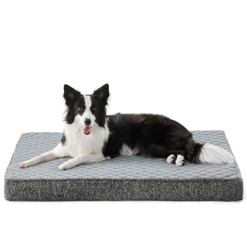 JOEJOY Orthopedic Dog Bed for Large Dogs, Washable Dog Crate Bed Large Sized with Removable Cover, Egg Memory Foam Big Pet Beds, Light Grey, 35"x22" - color: Light Grey, size: L(35"x22")