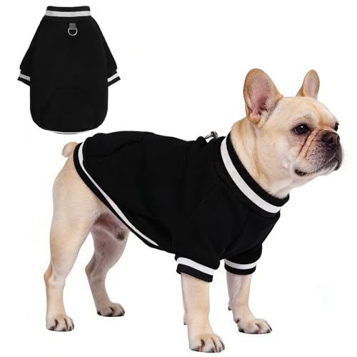 BINGPET Small Dog Sweater Pullover Fleece Vest with Leash Hole & D-Ring,Cotton Dog Hoodie for Small Medium Large Dogs Puppy Boys Girls,Thick Soft Fleece Winter Dog Clothes Cold Weather Sweatshirt Coat - color: Black, size: M(Chest: 23",Neck: 15",Back: 15"